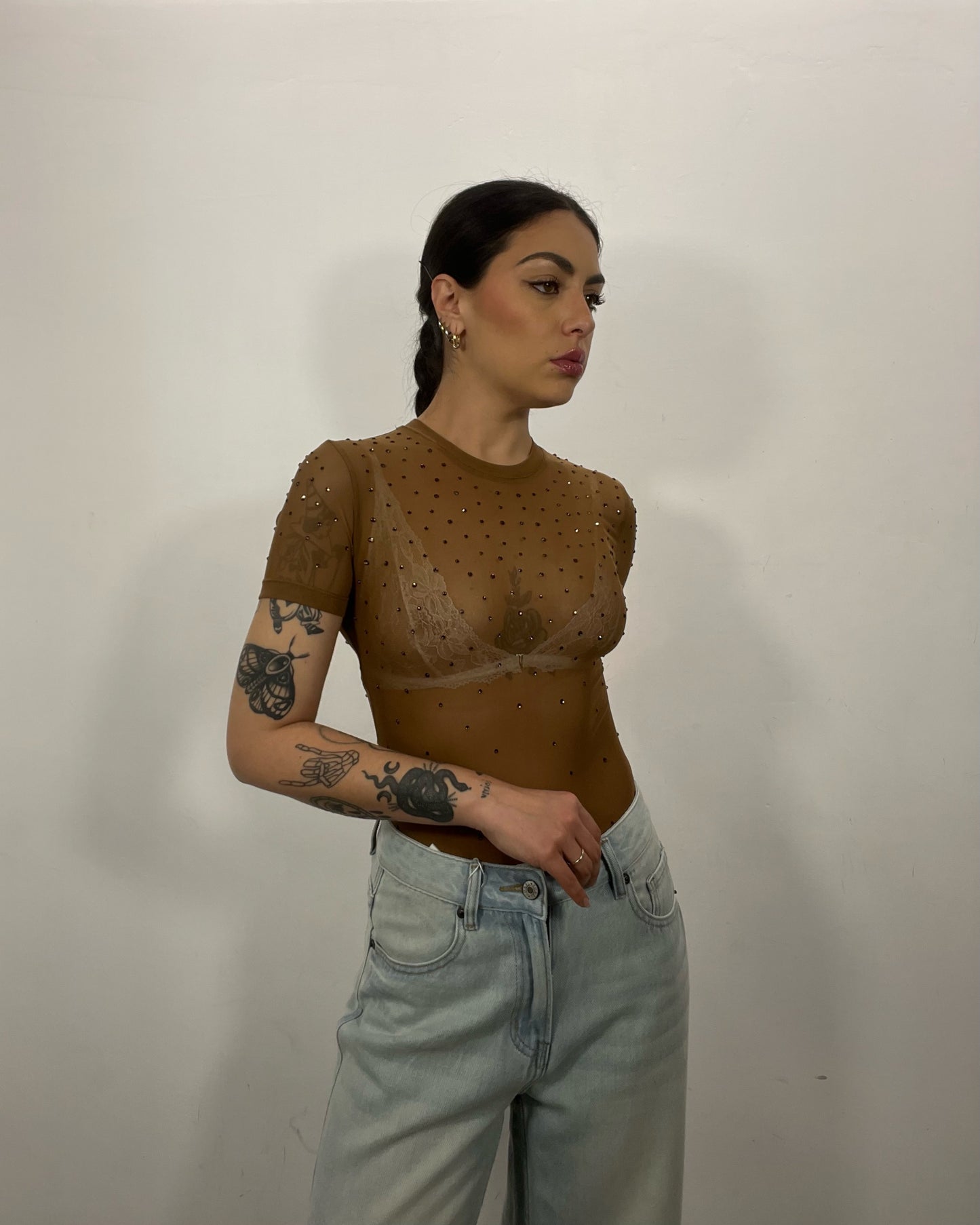 Body marrone strass