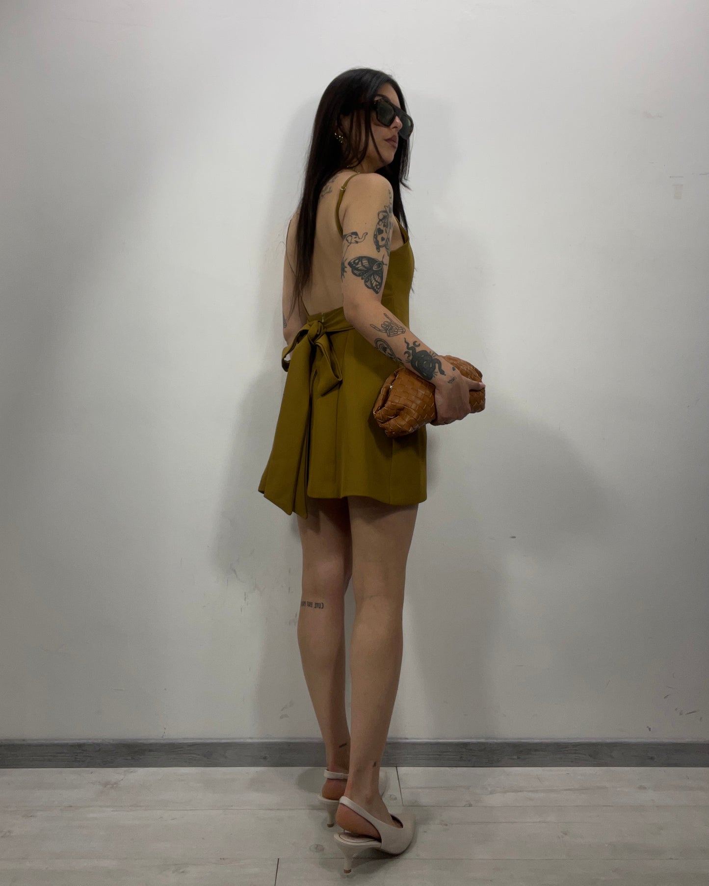 Minidress fiocco senape