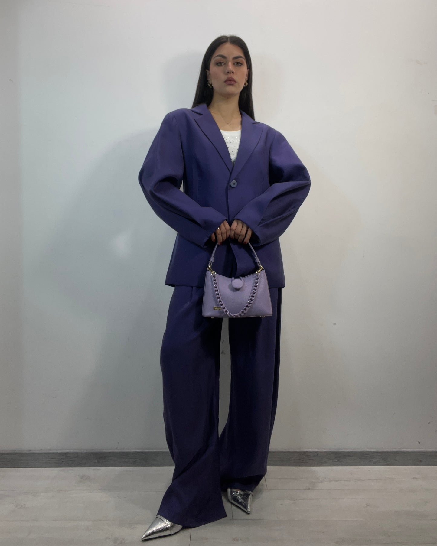 Pantalone tailleur viola