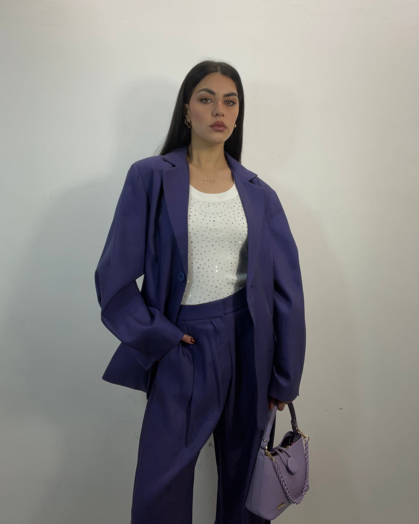 Pantalone tailleur viola