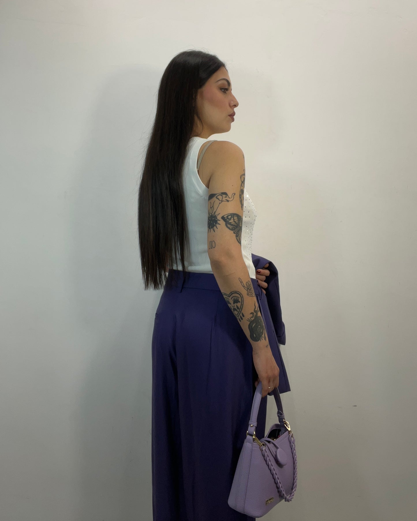 Pantalone tailleur viola