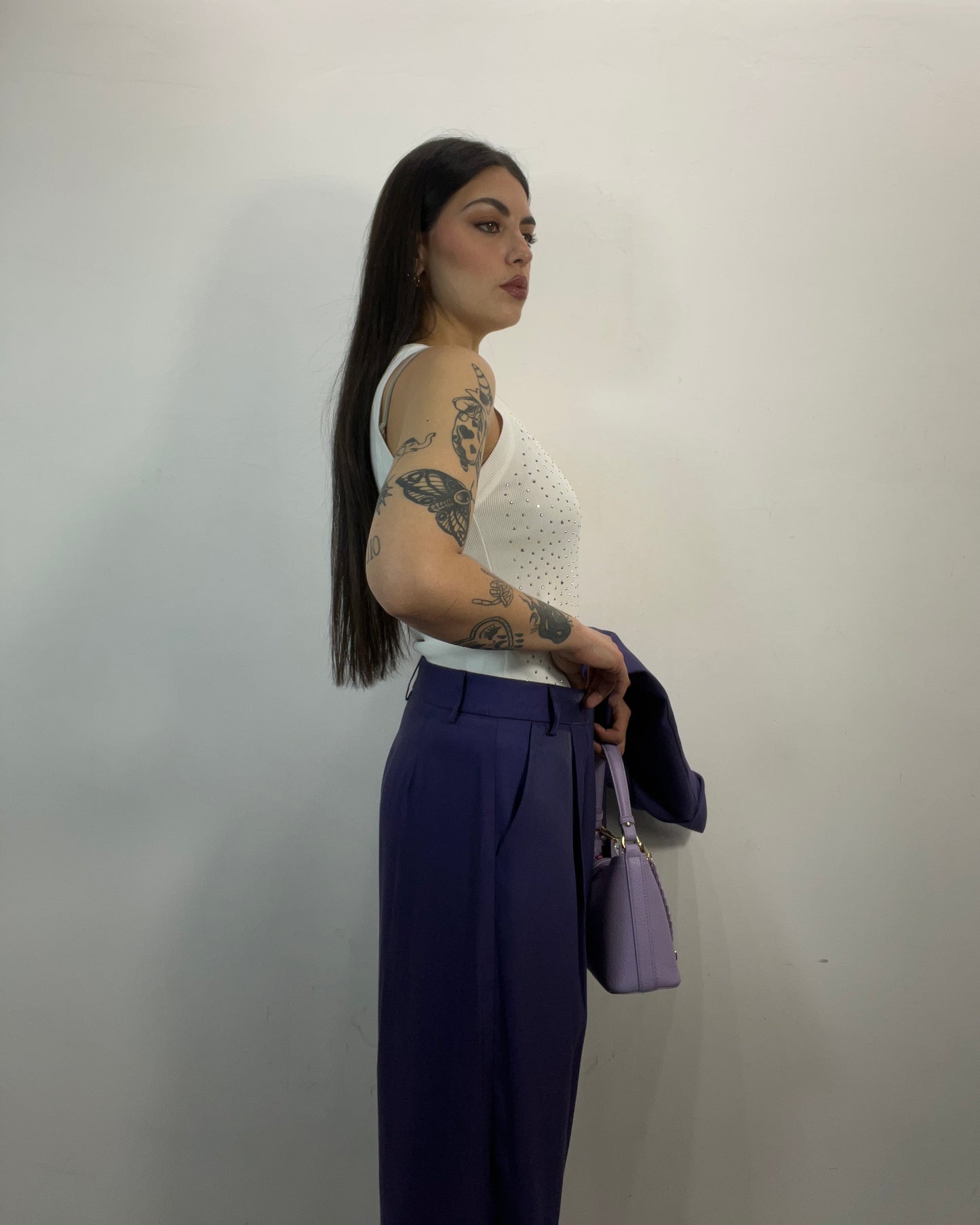 Pantalone tailleur viola