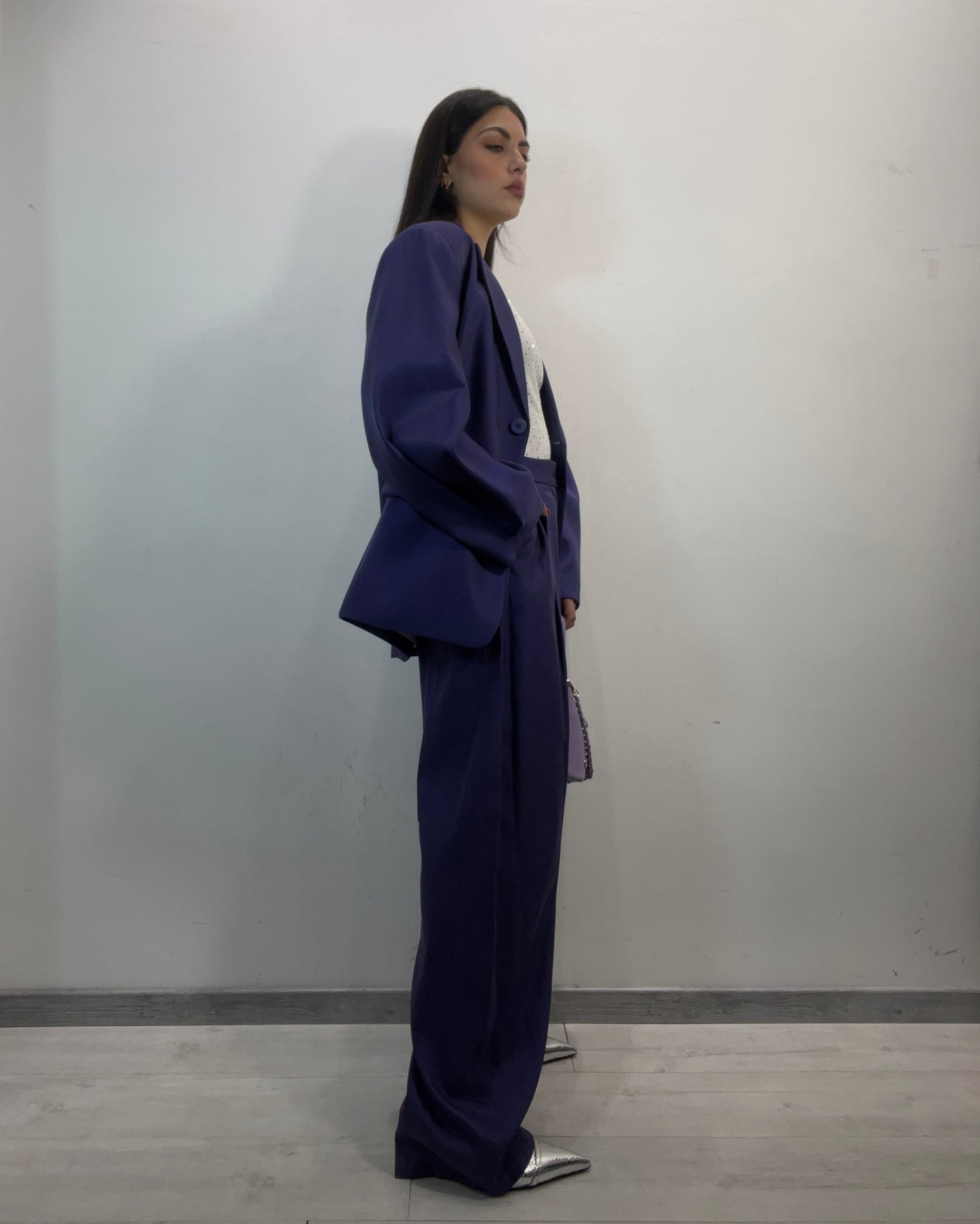 Pantalone tailleur viola