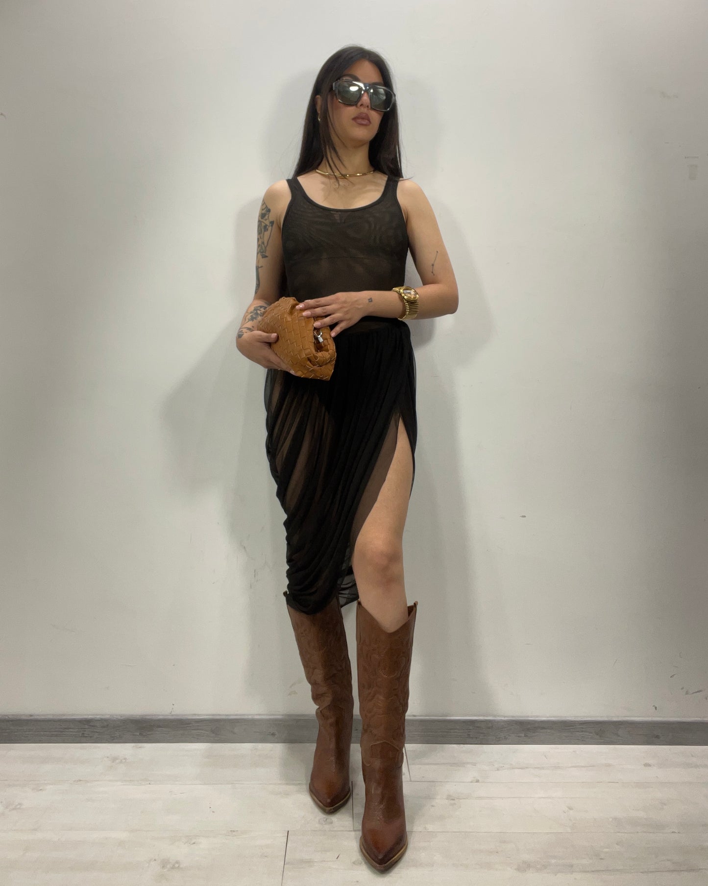 Abito in tulle con drappeggi nero