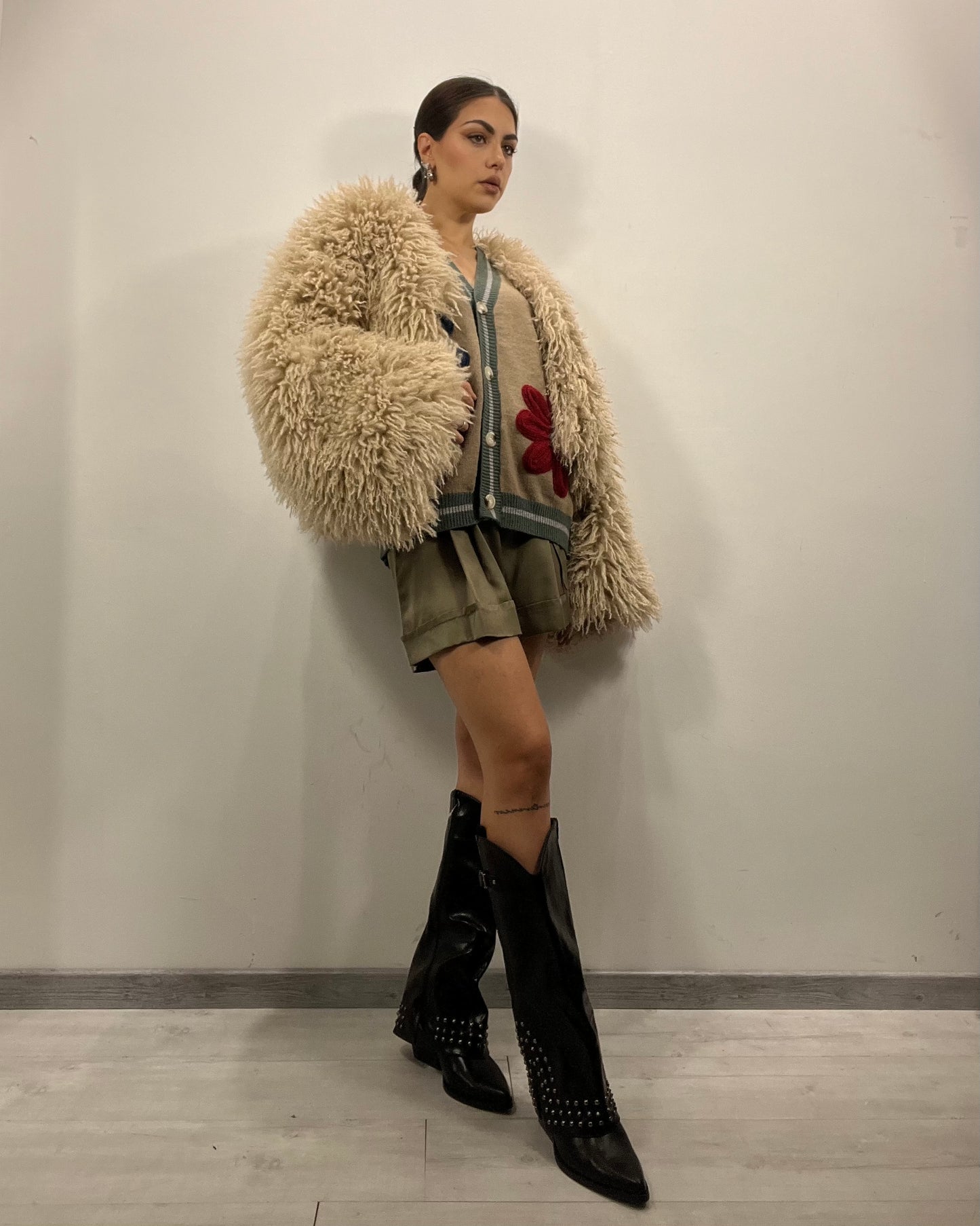 Ecopelliccia frisé beige