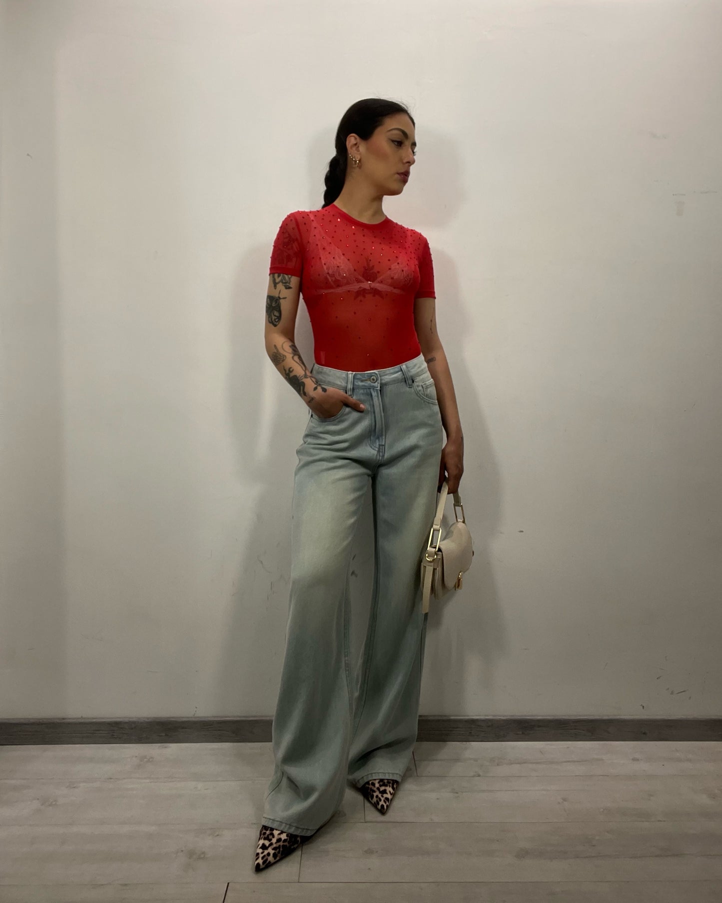 Body rosso strass