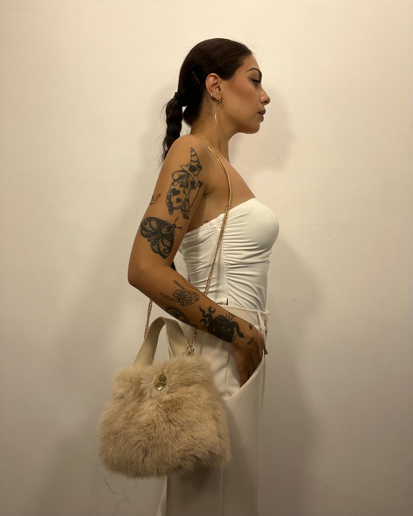 Mini bag eco pelliccia burro