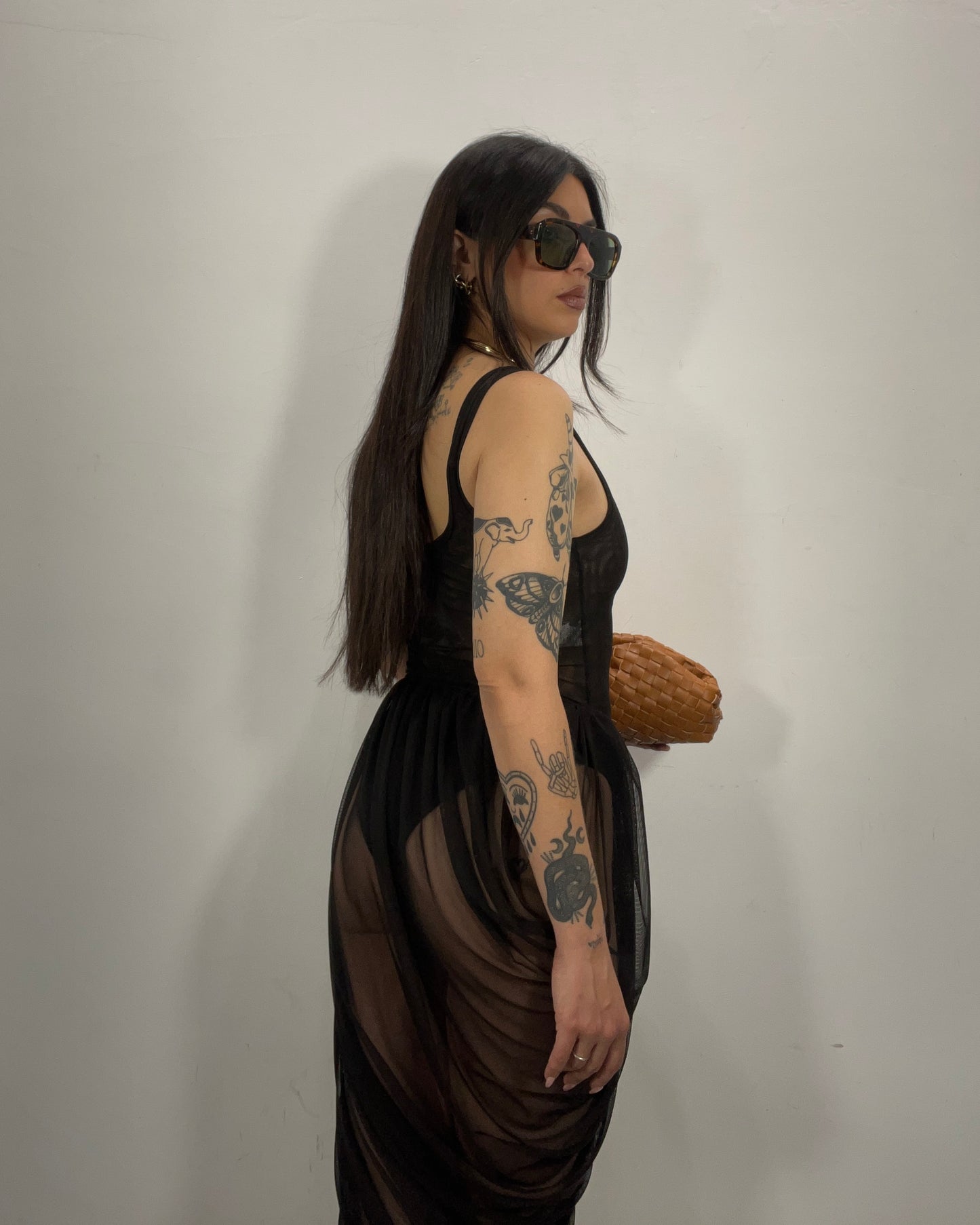 Abito in tulle con drappeggi nero