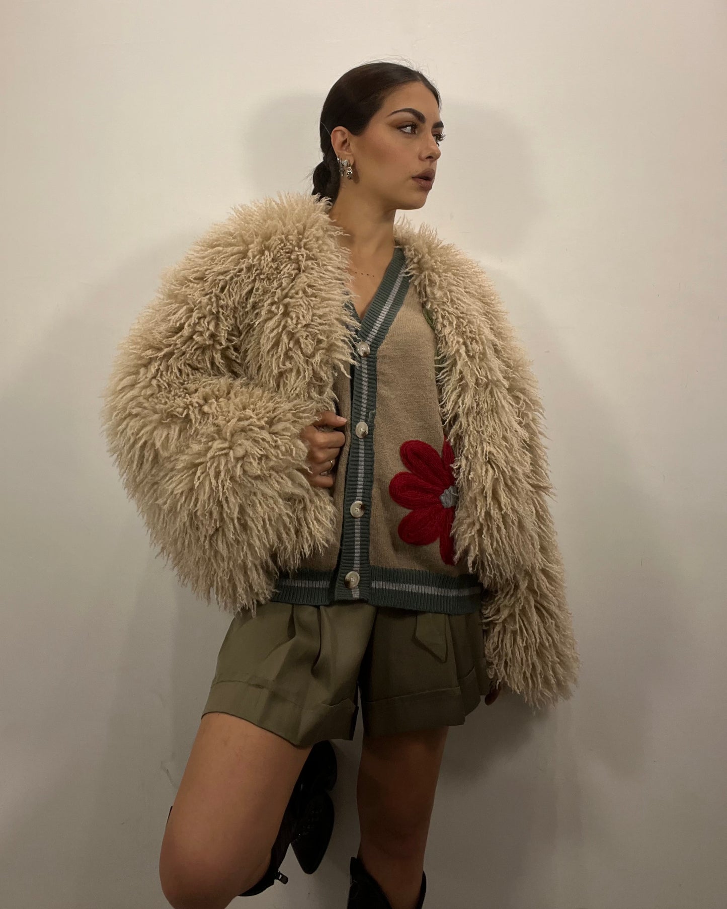 Ecopelliccia frisé beige