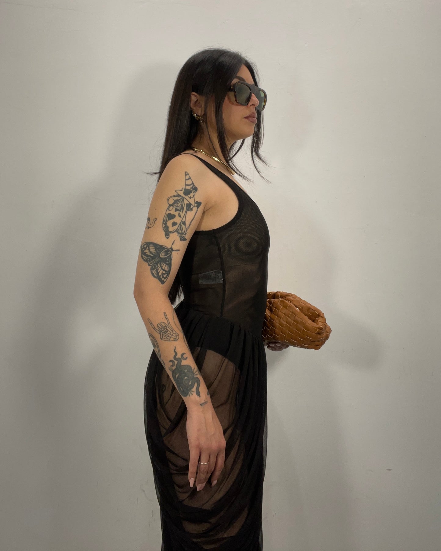 Abito in tulle con drappeggi nero