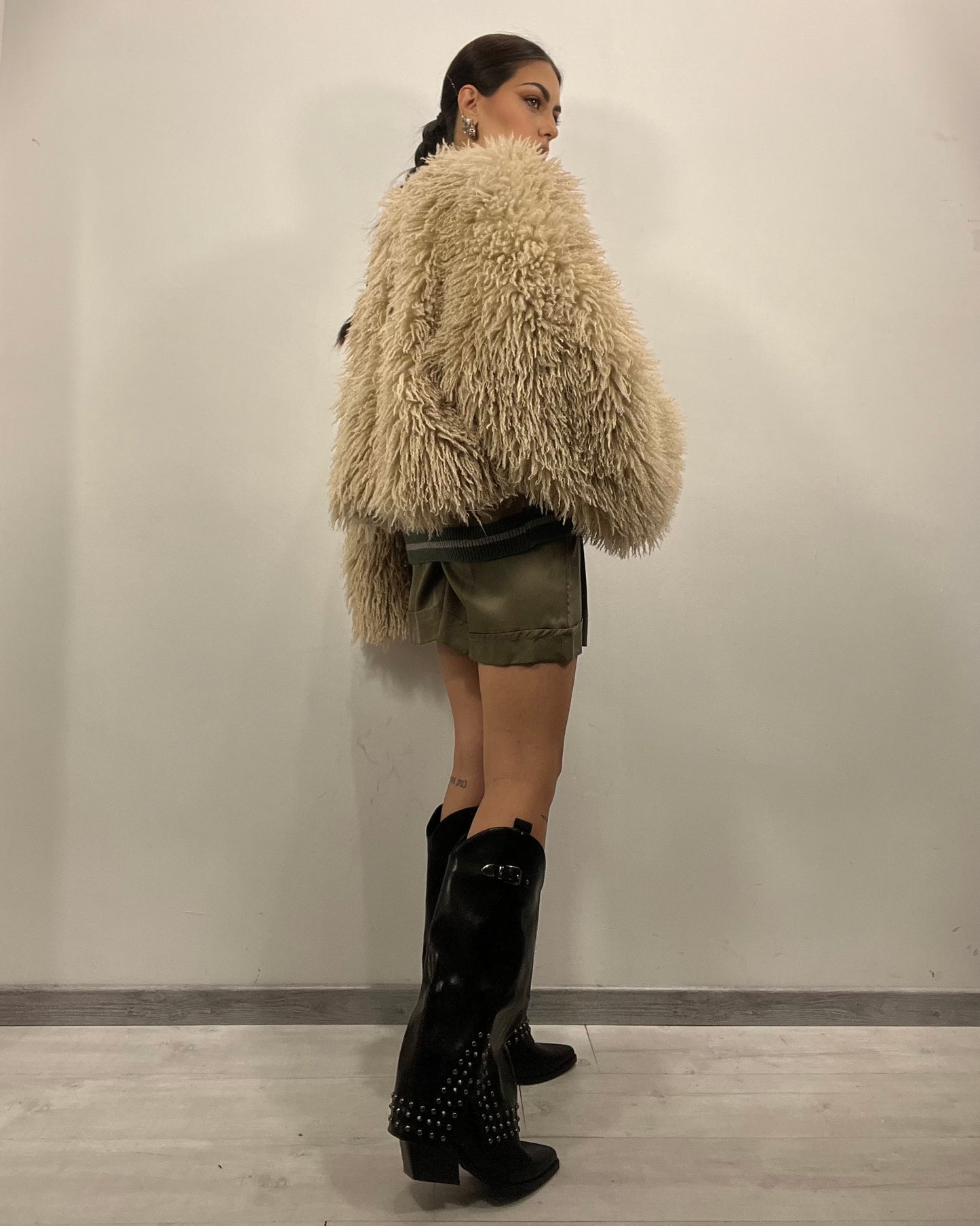 Ecopelliccia frisé beige
