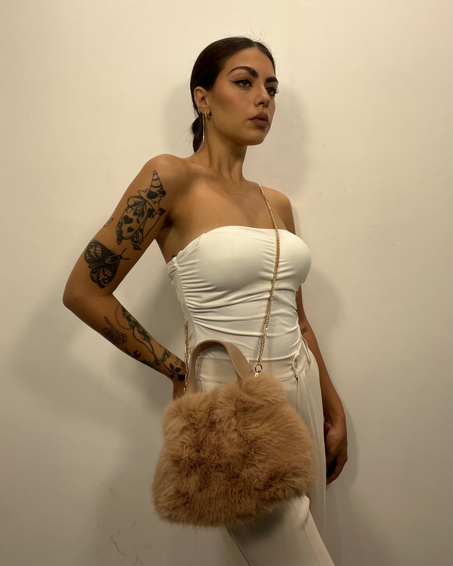 Mini bag eco pelliccia cipria