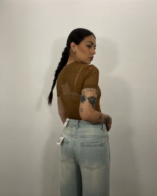 Body marrone strass