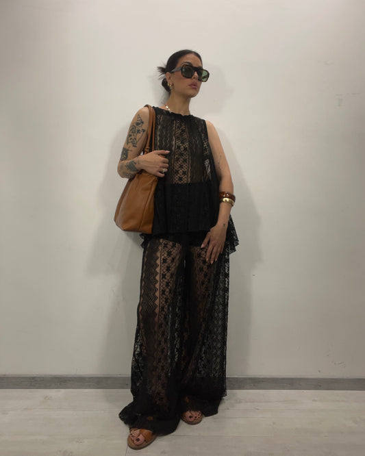 Pantalone in pizzo nero