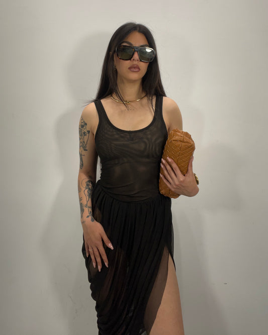 Abito in tulle con drappeggi nero