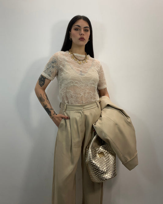 Pantalone tailleur beige