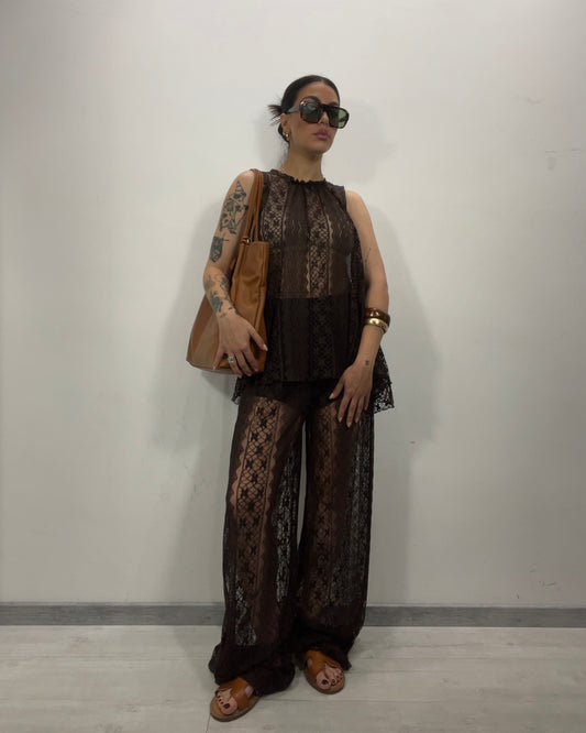 Pantalone in pizzo marrone